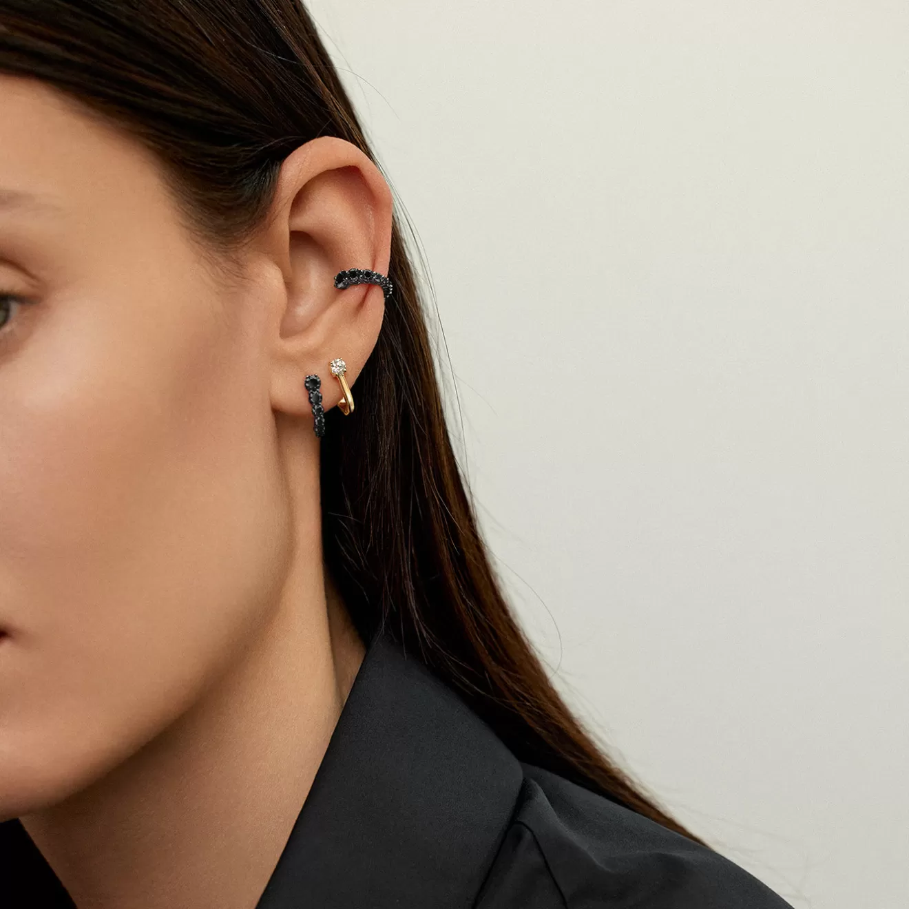 Earrings>Melissa Kaye ARIA EARCUFF (Black Diamond)