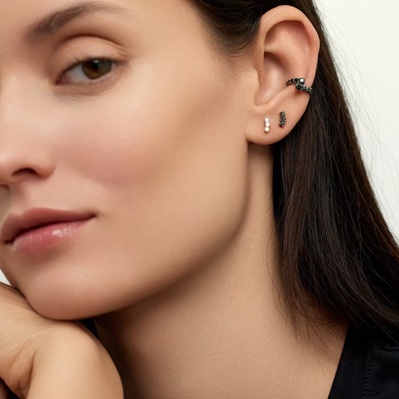 Earrings>Melissa Kaye ARIA TRIPLET STUD Mini (Black Diamond)