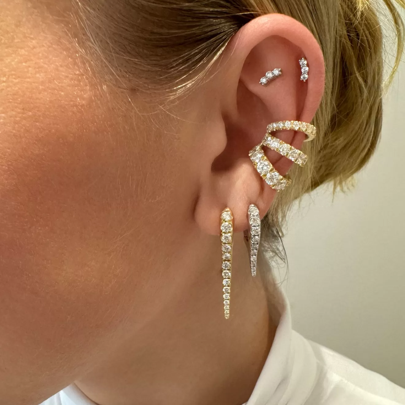 Earrings>Melissa Kaye CLARA EARCUFF TRIPLE