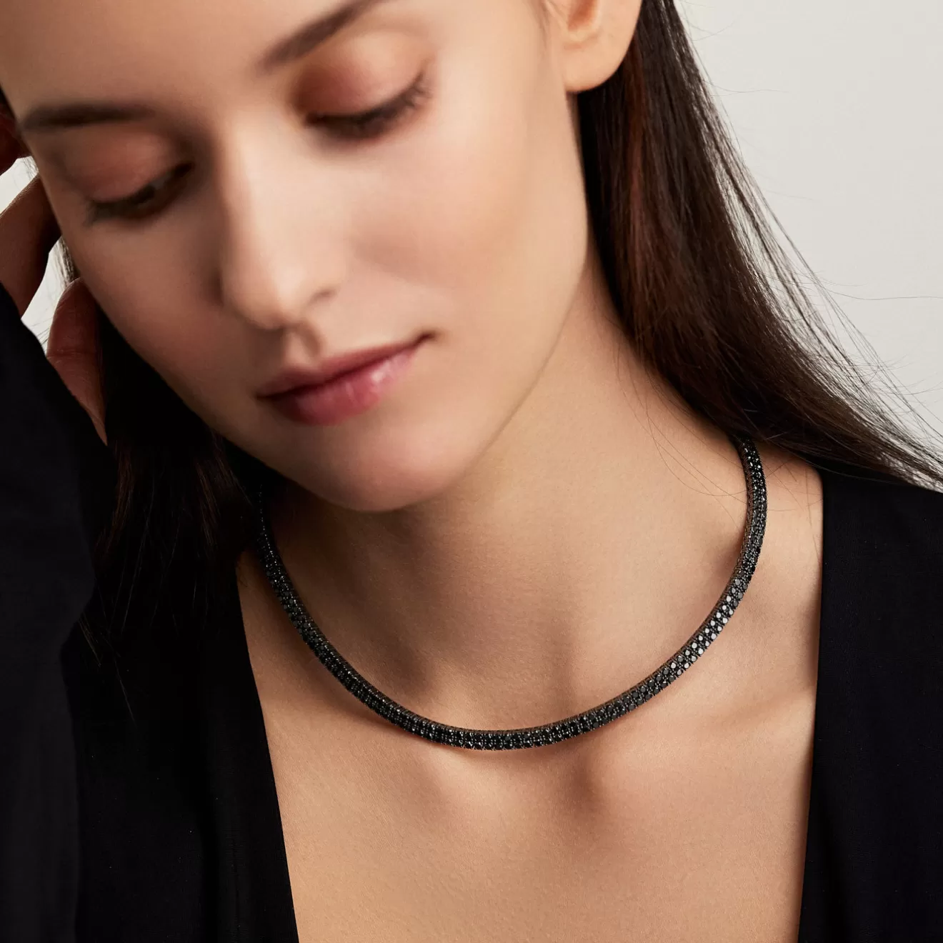 Necklaces>Melissa Kaye LENOX TENNIS NECKLACE DOUBLE (Black Diamond)