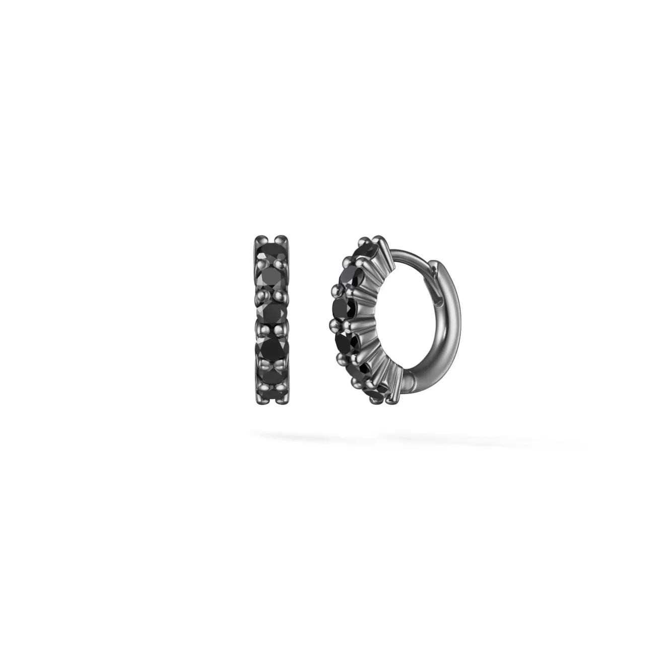 Earrings>Melissa Kaye SADIE HUGGIE HOOP (2mm, Black Diamond)