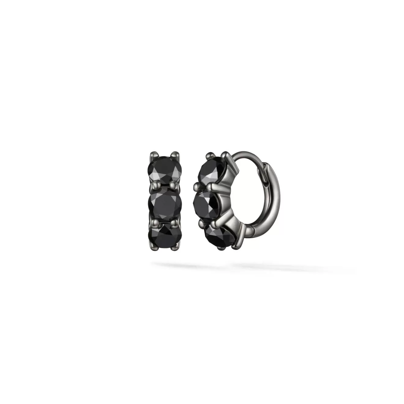 Earrings>Melissa Kaye SADIE HUGGIE HOOP (4mm, Black Diamond)